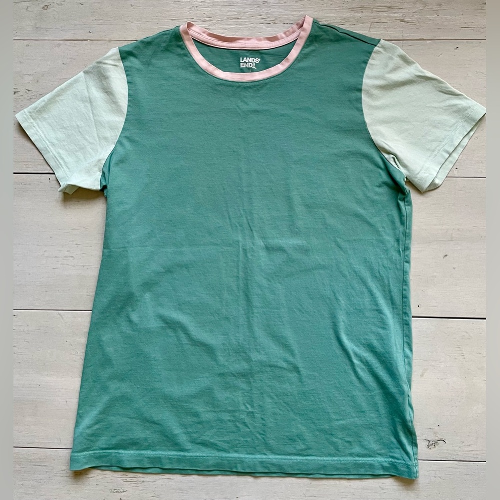 Lands End Women’s Short Sleeve Sage Mint Pink Size S Soft Comfort Stretch